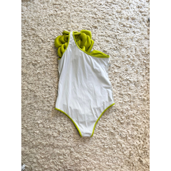 Women's Sporlike Lime Green One-Shoulder Floral One Piece Swimsuit M - Picture 9 of 10